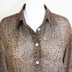 Silk Icon Collection 100% silk leopard animal print button down shirt, size L Brown Size L Photo 2