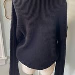Free People  When It Rains V-Neck Knit Sweater in Black Photo 3