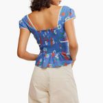 Free People NEW  Call Me Baby Cap Sleeve Button-Up Shirt L BLUE QUARTZ - DAISY Photo 2