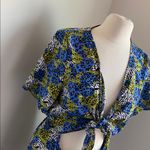 SheIn Animal Print Tie-Front Romper Womens Sz XL Blue Green Shorts Photo 1