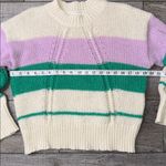 Lush Clothing Lush Cream, Green, and Purple Striped Sweater Photo 2