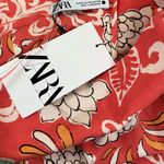 ZARA printed patterned strappy Coral Orange and White Floral Midi Dress Photo 5