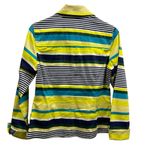 Live a Little Button Up Neon Navy Green Aqua Striped Pocket Jacket Womens Small Photo 9