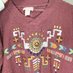Handmade Aztec Painted Dusty Rose V-Neck Long Sleeve Sweater size Large Photo 5