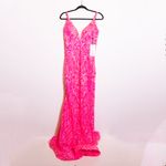 NEW Ashley Lauren Style 11466 Hot Pink Mesh Sequin Prom Cocktail Maxi Dress 12 Photo 3
