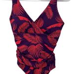 Boden One Piece Swimsuit Ruched Tropical Palm Leaf Print Purple Red US 8 Photo 0