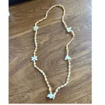 Shell Necklace With‎ Flower Details, Tropical Vacation Beachy Summer Style 30" Tan Photo 5