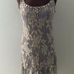 Jessica Howard Y2K Lace Midi Dress Sz 6 Gray Gold Metallic Whimsigoth Fairy Grunge Babydoll * Photo 0