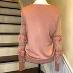 EXPRESS Dusty Rose Long Knit Sweater w Alternating Shear & Ruffle Sleeve Panels Photo 2