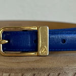 Liz Claiborne 90s Blue Genuine Leather Thin Skinny Gold Buckle Belt Size XS Photo 0