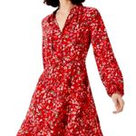 Loft Plus Dress A-line Long Sleeve Ruffle Button Neck Red Floral Women’s Size 18 Photo 0