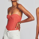 NEW Retrofete Lena Calypso Coral Strapless Bustier Ribbed Bodysuit Size Large‎ Pink Photo 0