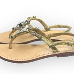 Trina Turk Mystique x  𖦹 Ankle Strap Thong Crystal Sandal 𖦹 Natural Leather 7M Photo 6