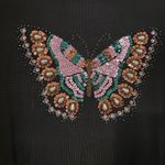 NWT Vintage Y2K Sequin Beaded Butterfly Print Top Size L Black Size L Photo 2