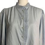 Buttons Vintage Pleated Collar Button Down Shirt M Blue Stripe Pearl Long Sleeve Photo 1
