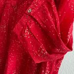 Plus Size 3X Red Metallic Blouse Crochet Yoke Long Sleeve Sparkle Evening Top Photo 4