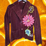 Maroon Corduroy Blazer‎ with Embroidered Flower Red Photo 0