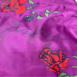 Ascher London Silk Scarf Red‎ Rose Floral Fuchsia Purple 100% Silk Made in Italy Photo 2