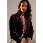 Anthropologie Maeve Womens Vera Puffer Jacket Sequined Velvet Purple Medium NEW Photo 0