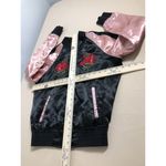 Forever 21  Women Black And Dusty Pink Solid Bomber Jacket Rose Appliqué Y2K Sm Photo 8