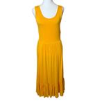Jason Wu J Solid Knit Ruffle Midi Dress Golden Yellow XS Stretch Autumn Tiered Photo 1