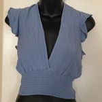 Final Touch Blue ruffle cinching summer crop top size small Photo 0