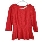 Moulinette Soeurs Lace Overlay Boat Neck 3/4 Sleeves Peplum Blouse Top Size 6 Photo 0