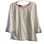 Talbots Ladder stitch top white embroidered hem bell sleeves Large NWT(flawed) Photo 1