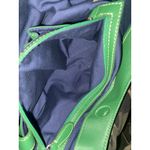 Cole Haan Green Leather & Canvas Shoulder Bag Purse Woven Photo 14