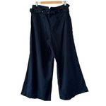 Anthropologie  Linen Belted Wide Leg Pants Navy Size 16 NEW Photo 2