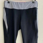 90 Degree by Reflex Black & White Striped Cropped Leggings with Neon Orange Band Photo 0