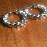 Simulated Black Diamond Stainless Steel Hoop Earrings Photo 1