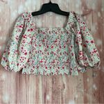 Sokie Collective White Puff Sleeve Ditsy Floral Smocked Top Size M Photo 6