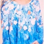 Anthropologie  Meadow Rue Floral Watercolor Linen Top Scarf Hem Blue Orange S Photo 0