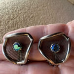 Silver tone crystal mesh clip on vintage estate earrings Photo 1