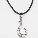 Disney's Moana Princess Fish Hook Pendant Necklace Silvertone Black Cord 18 in Silver Photo 0