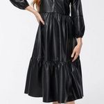 Chico's  Black Faux Leather Pleather Midi Tiered Dress Size 16 Photo 0