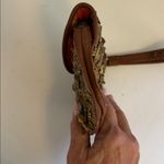 GOLD SEQUIN BEADED WRISTLET WITH BROWN LEATHER NO BRAND TAG MADE IN INDIA Photo 6