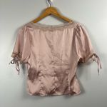 Dress Up  Pink Rose Gold lace short sleeve button blouse size medium Photo 5