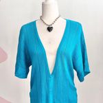 Turquoise Knit‎ Batwing Cardigan Y2K 2000s Boho Indie Sleaze Retro Medium Blue Photo 0