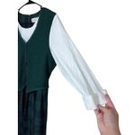 Vintage Miss Dorby Dress Green Plaid Floral Crochet Vest Layered Look Sz 12 Photo 4