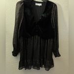 ZARA  Black With Gold Glitter Sheer Mini Dress With Velvet Vest In S Photo 5