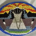 Source Unknown VTG Native American Handmade Beaded Belt Buckle Deer hide Leather Backing Photo 0