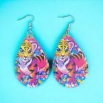 Lovely Tiger Design Waterdrop Colorful Wooden‎ Drop Dangle Earrings Photo 3