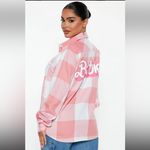 Barbie Pink Plaid Flannel Shirt Button Down Mattel Size Medium Button Up Classic Photo 1