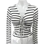 Revolve Lovers + Friends White Black Striped Long Sleeve Romper Bodysuit Top M Photo 0