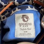 Spartina 449  River Molly Drawstring Bucket Bag Linen and Leather Blue and White Photo 10