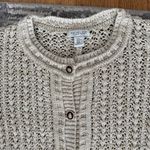 Rachel Zoe  Sweater Womens XL Tan Gold Metallic Open Knit Cardigan Crest Buttons Photo 5