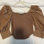 ZARA Women’s Tan Puff Sleeve Corset Blouse Photo 0