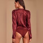 NWT Lulu’s Cheetah Print Burgundy Long Sleeve Bodysuit Size XS Red Photo 1